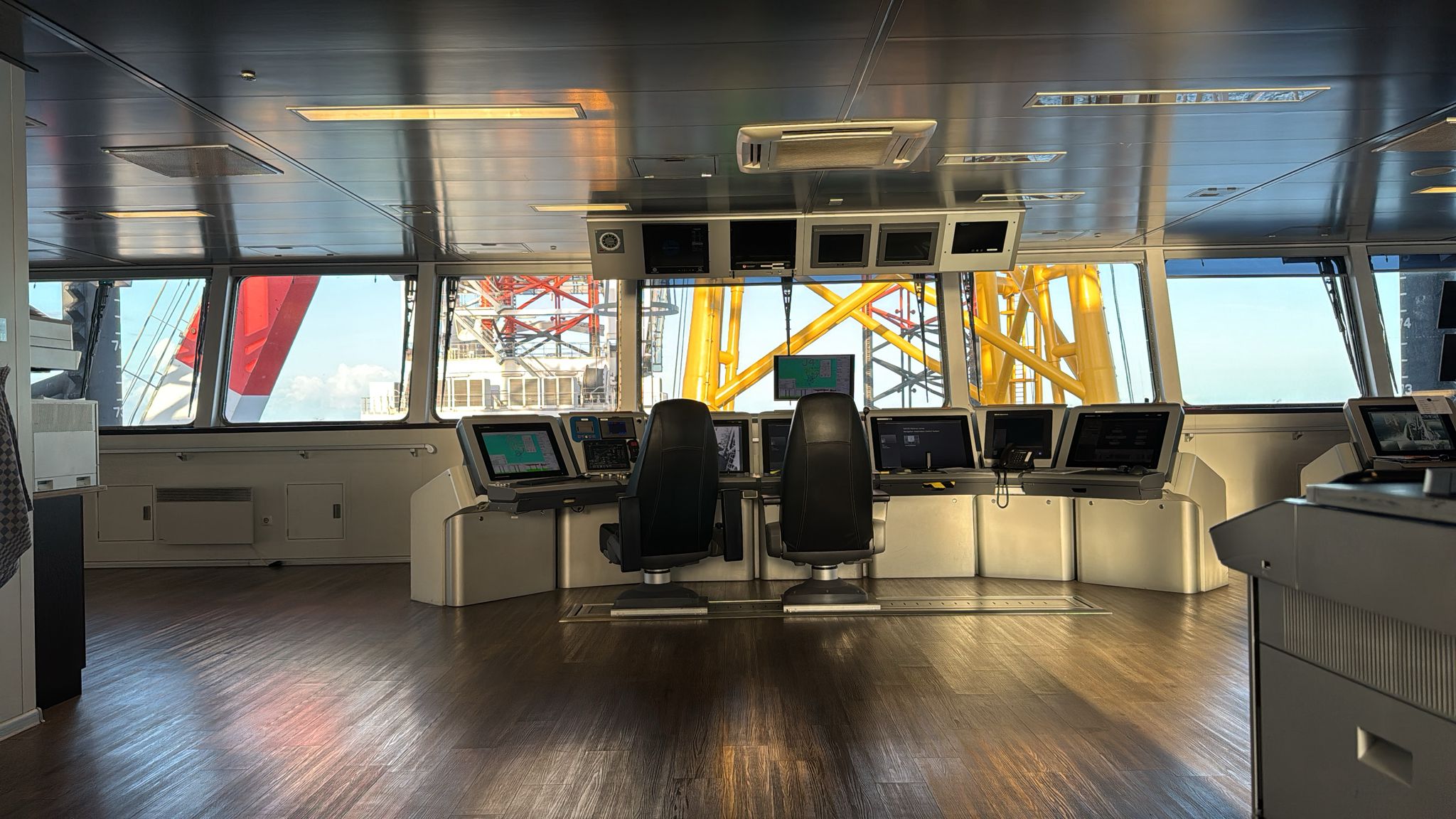 Dredge support boat approaching a buoy